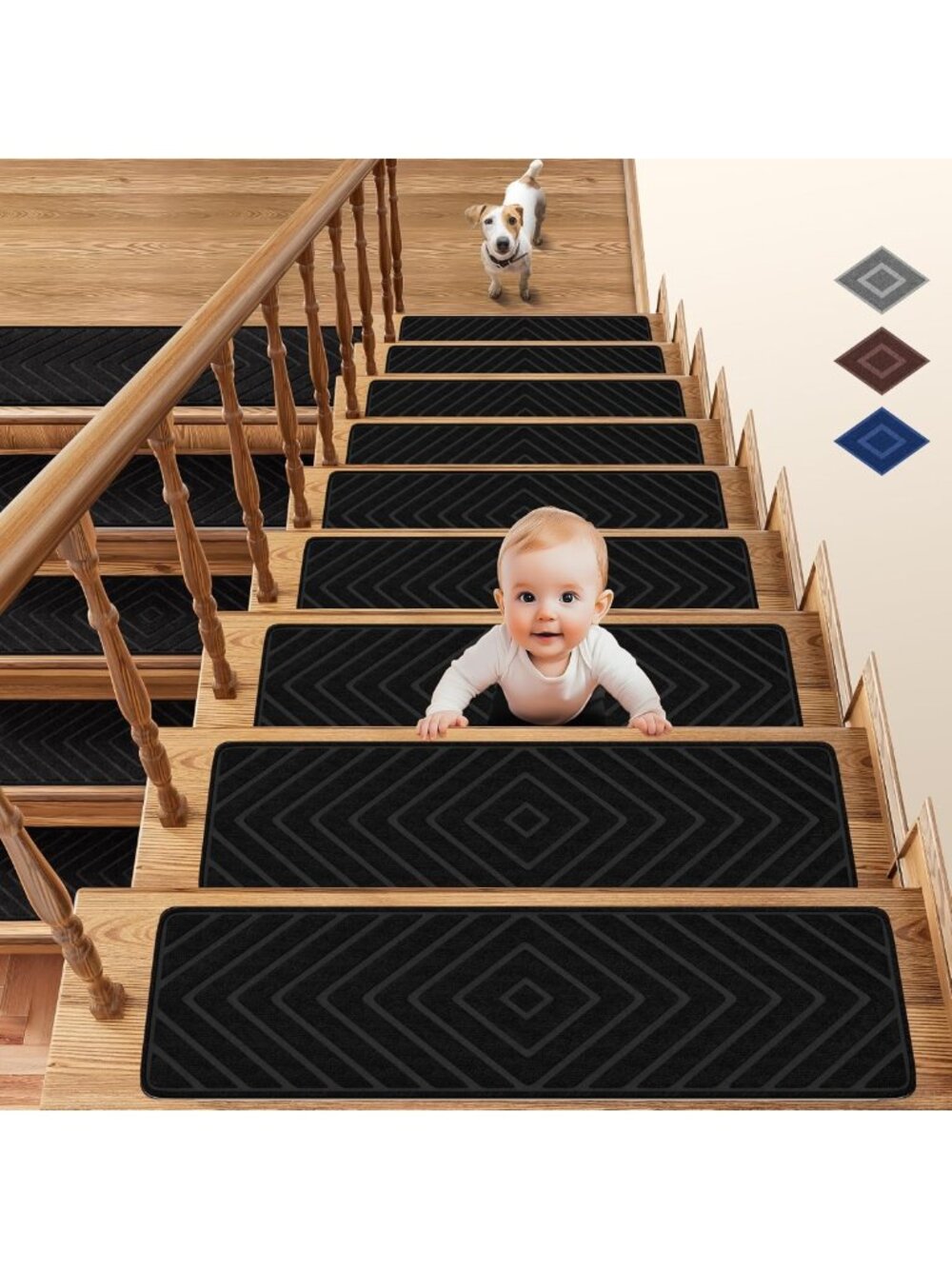 Non-Slip Black Stair Treads for Wooden Steps - 15 Pack, 30"x8" Safety Runners